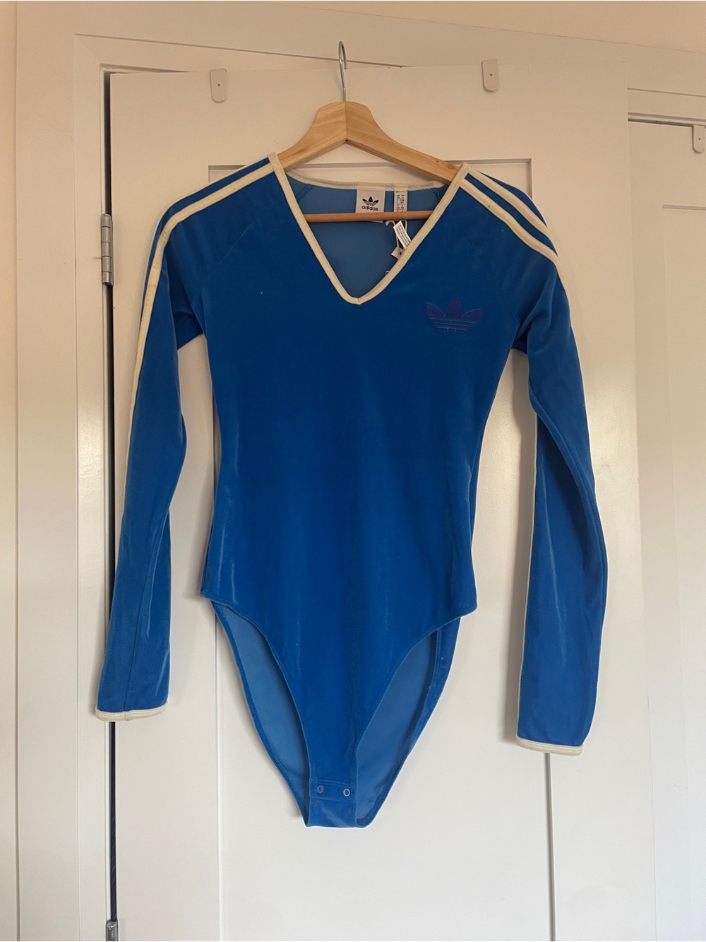 Adidas Blue Velvet Long Sleeve V-Neck Bodysuit